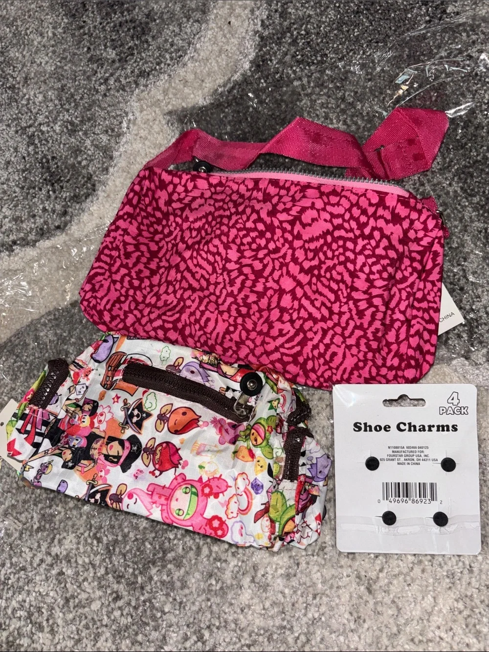 Hot Pink Patterned Kids Crossbody Bag with Adjustable Strap &